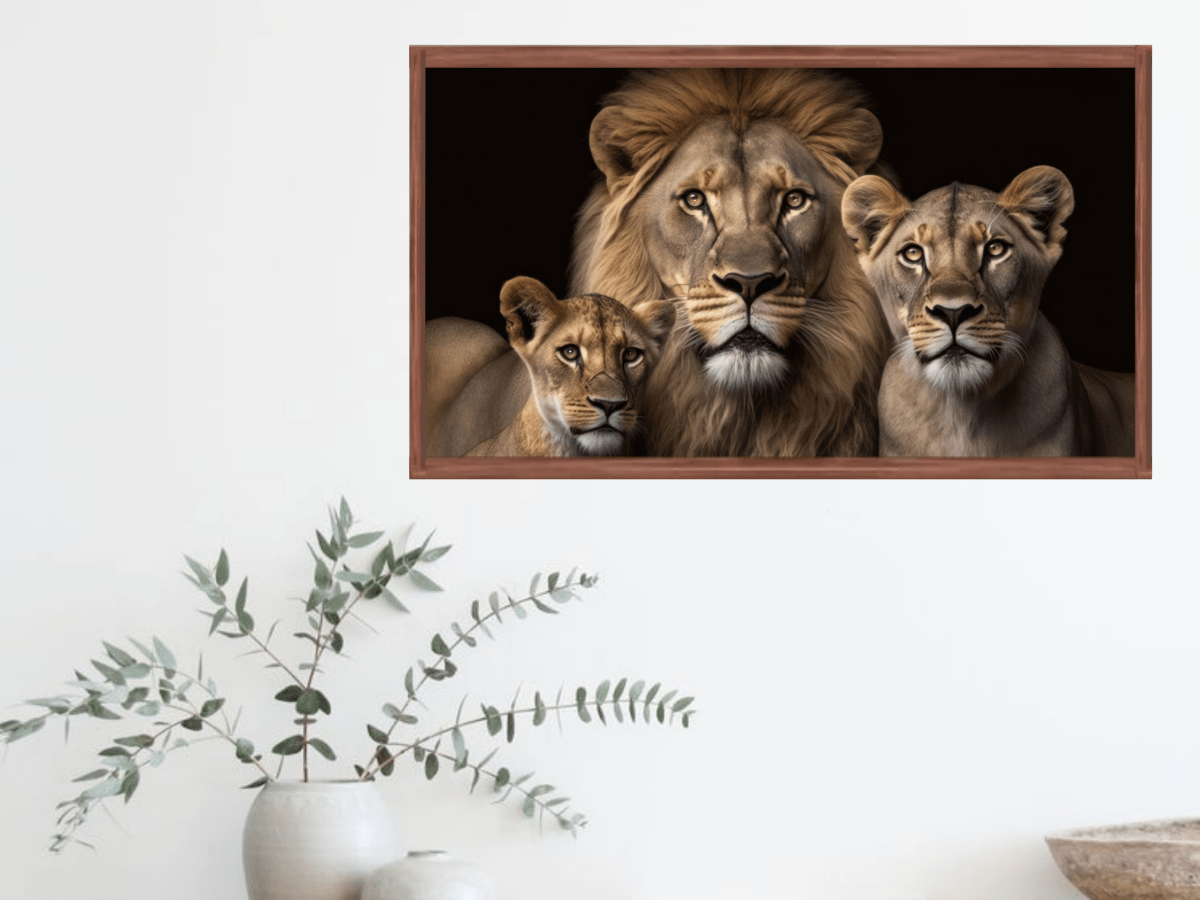 Majestic Lion Family Wall Art – Strength, Unity & Royal Elegance - Memories InsiteLOIN FAMILY WALL FRAME -DARK BROWN / 20*20 INCH